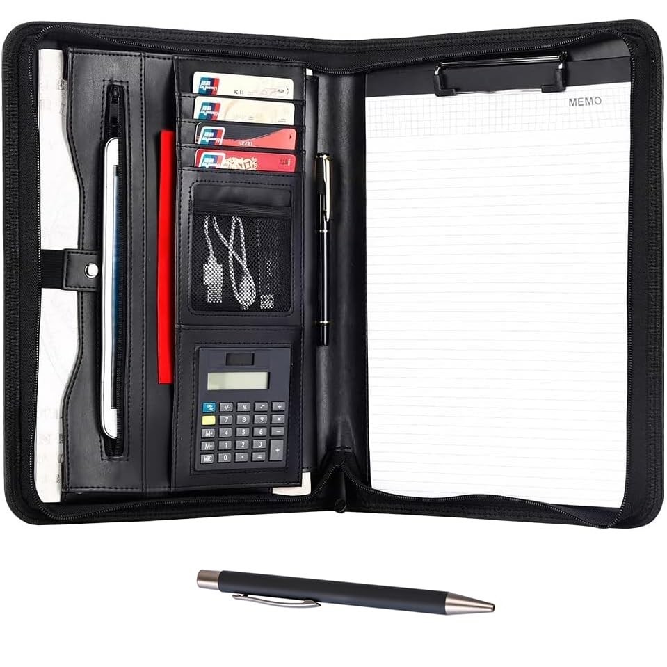 Leather Padfolio Organizer for Men & Women – Professional Resume Holder, Zippere