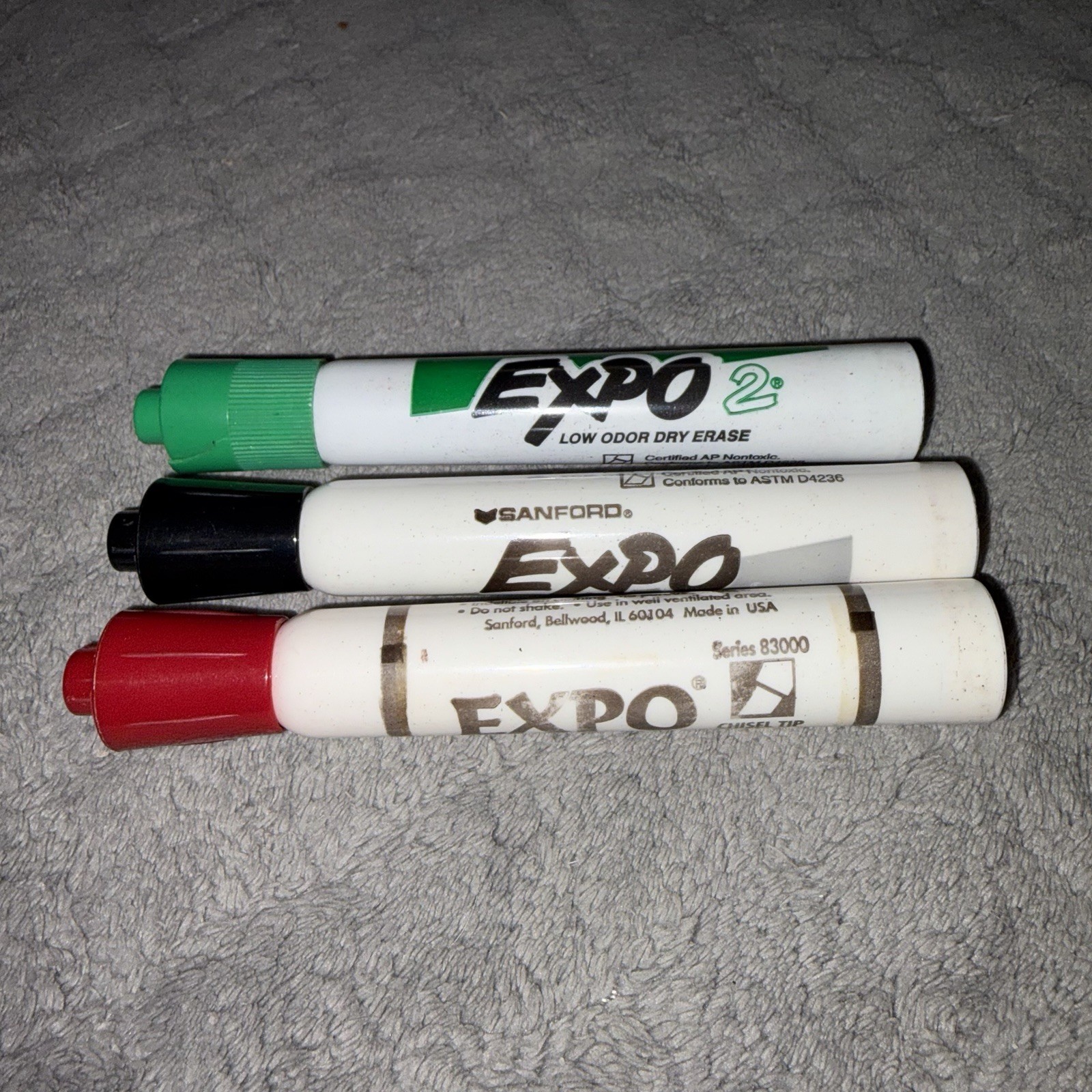 3 VTG Sanford Expo 2 Dry Erase Markers Original Lot Red Green Chisel USA Smelly
