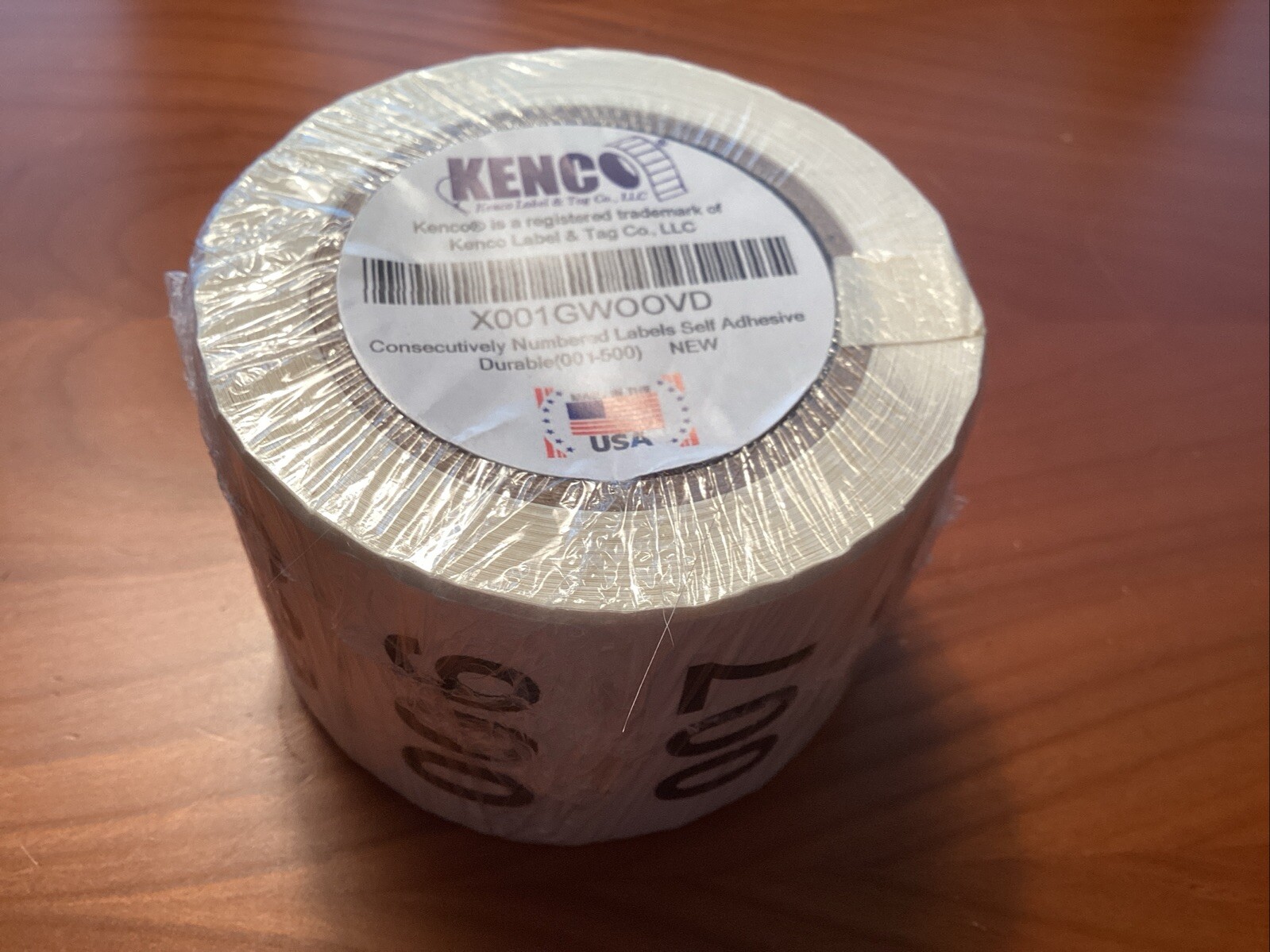 Consecutive Numbered 500 Label Self Adhesive 2″ x 1″ Kenco USA Roll 001-500