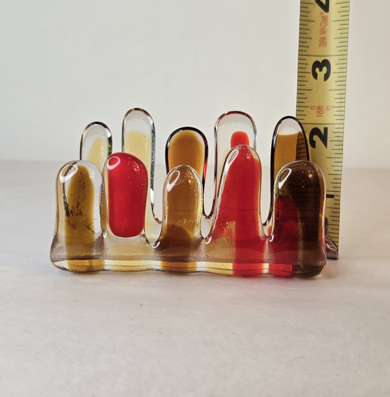 Handblown Glass Business Card Holder Warm Tones Red Orange Yellow Signed LUCIA