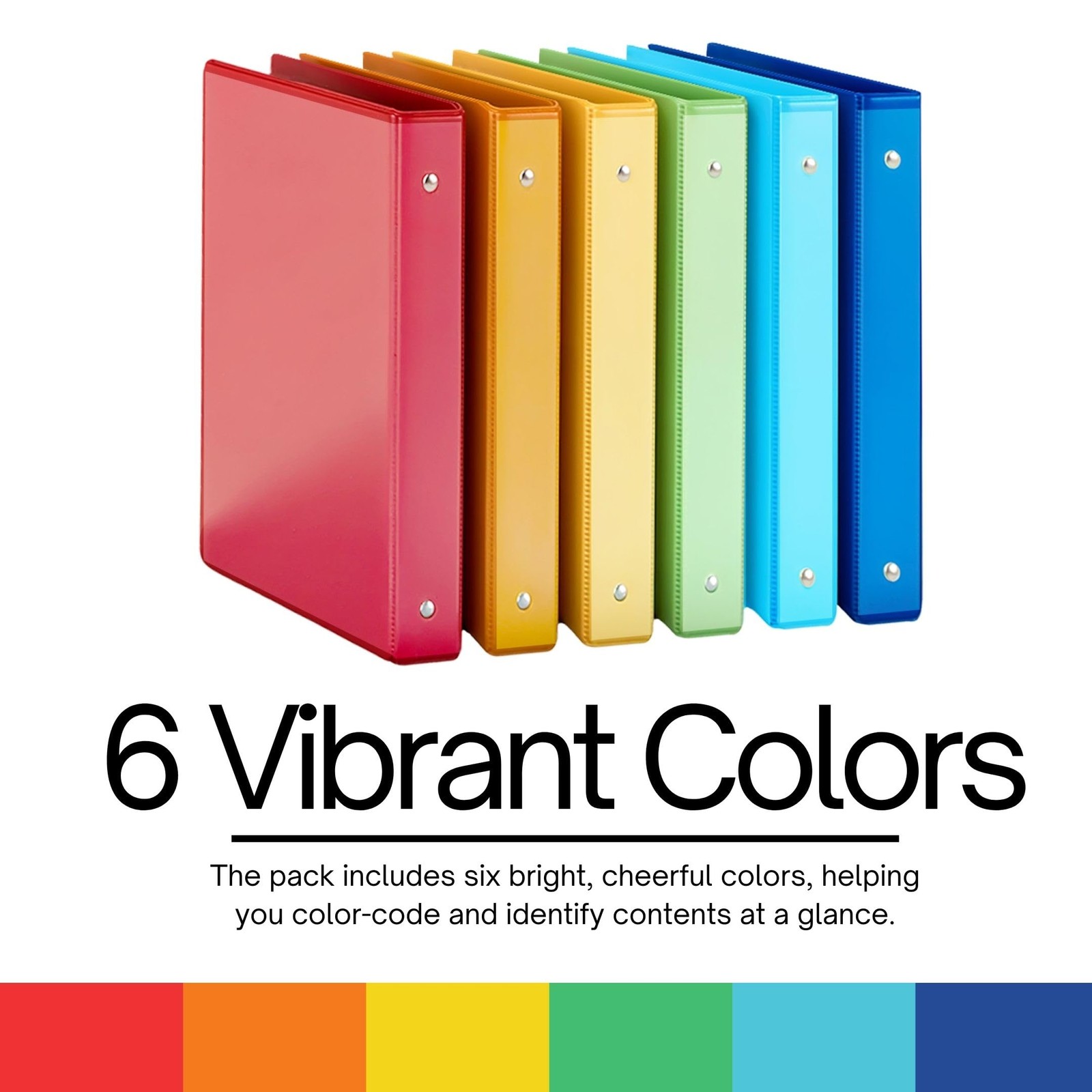 6-Pack Multi-Color 3-Ring Binders, 1-Inch Round Rings, 8.5×11 Inches, Versati…