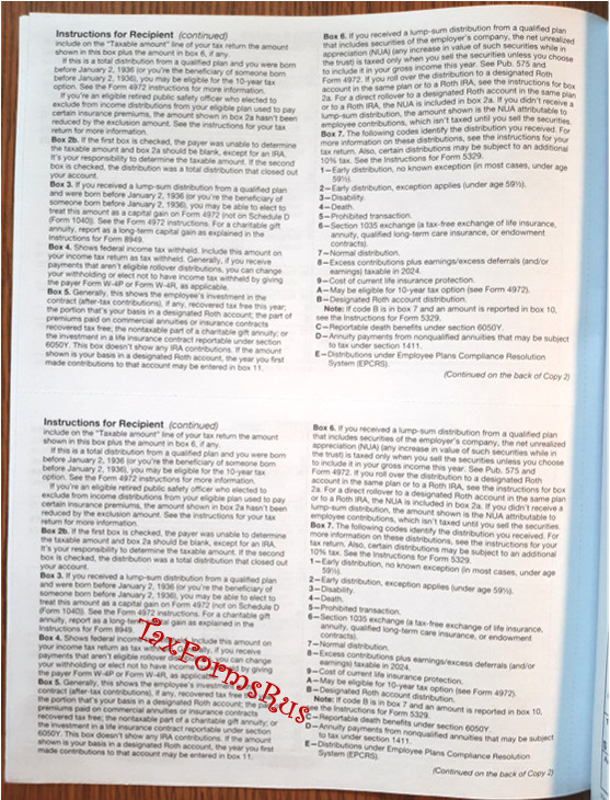 2024 IRS Tax Form 1099-R — NonCarbonless for 10 recipients + (2) 1096 — NO Env