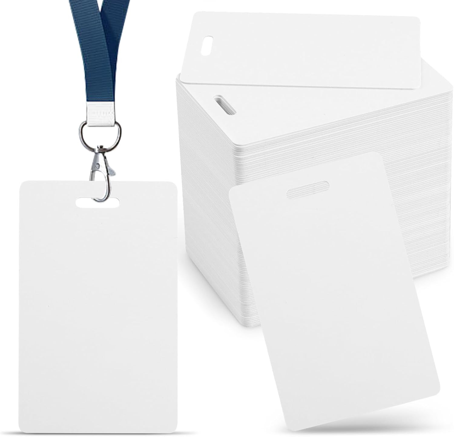 100 Pack Premium Blank PVC Cards with Slot Punch on Short Side – Vertical Slot P