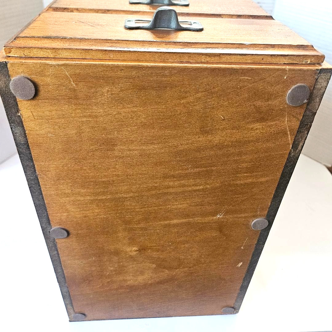 Vintage 19″ Tall Oak Wood Desktop Organizer w/Index Card Drawer/File Box/Cabinet
