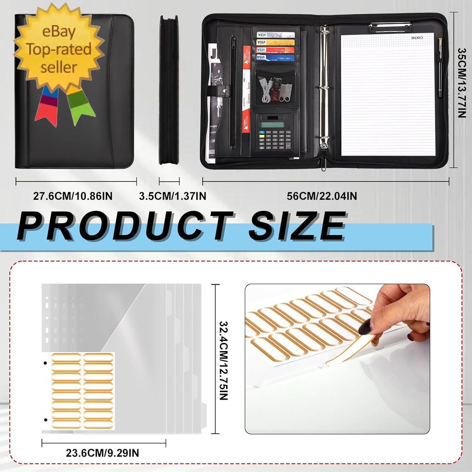 Portfolio Organizer – 3 Ring Binder with Zipper, Vegan Leather Business Padfolio