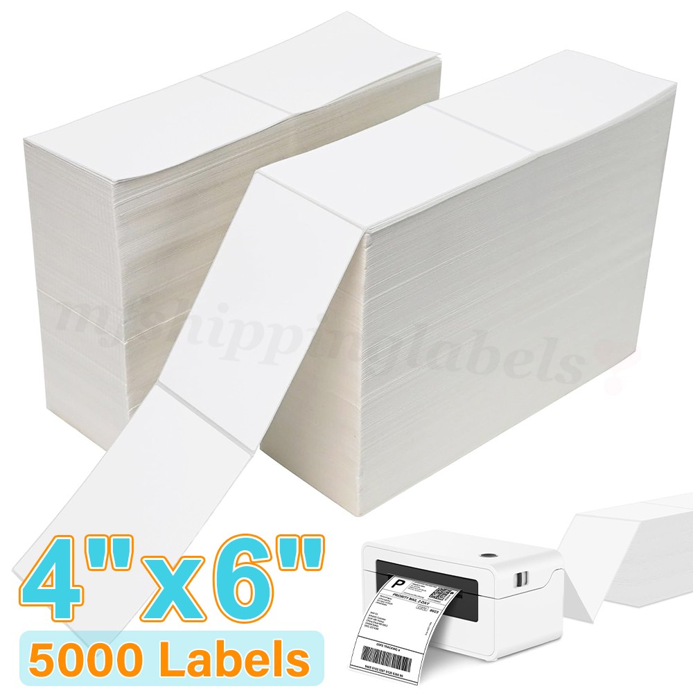5000 4″x6″ Fanfold Direct Thermal Shipping Labels Perforated for Zebra & Rollo