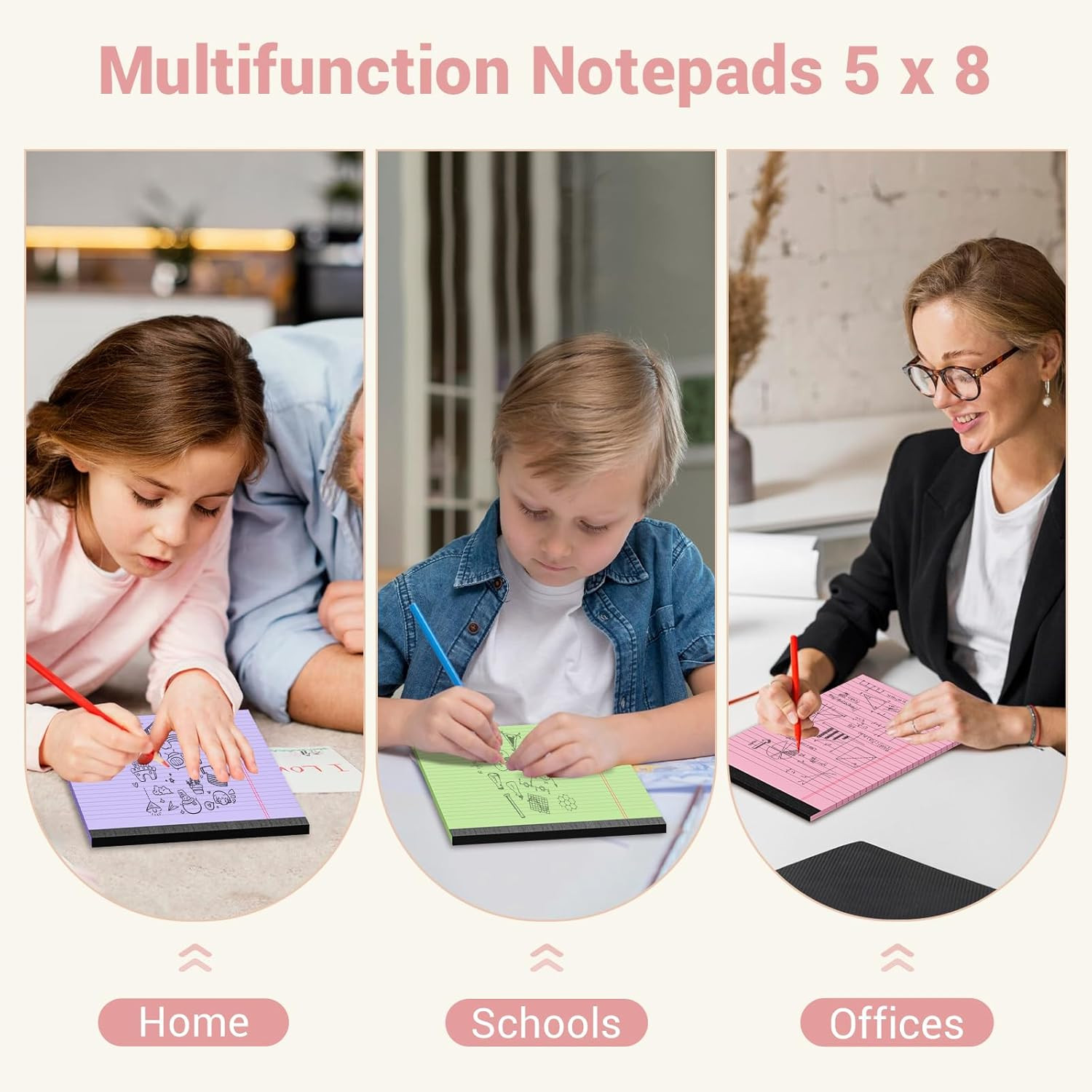 Legal Pads 5×8 Colored Note Pads, 12 Pack College Ruled Notepads 5×8 Lined Paper