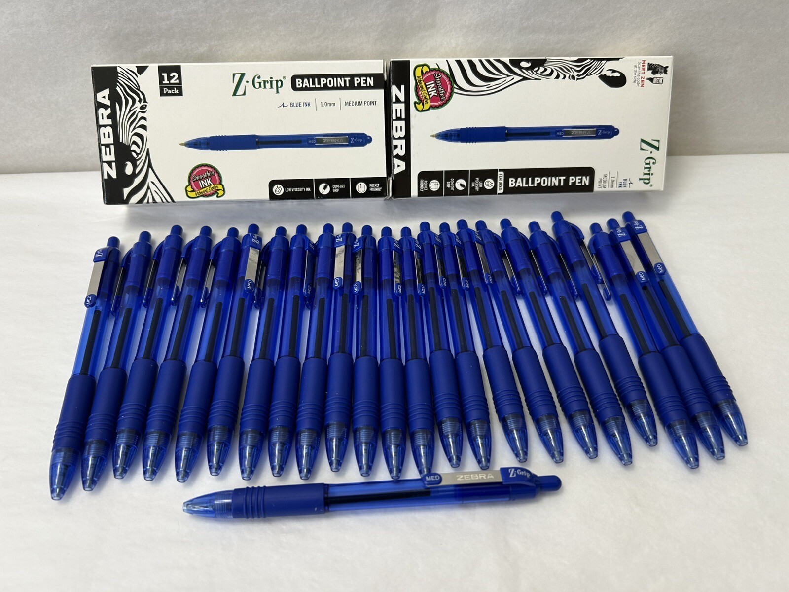 New Zebra Z-Grip Retractable Ballpoint Medium Pen 1.0mm Blue Ink 24-pack 22220