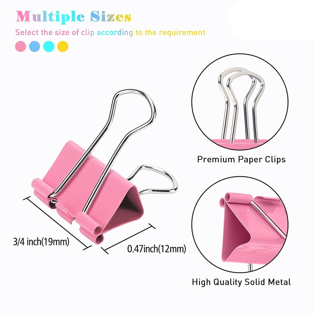 80 Pack 3/4 Inch Standard 19mm Multicolor Metal Binder Clips