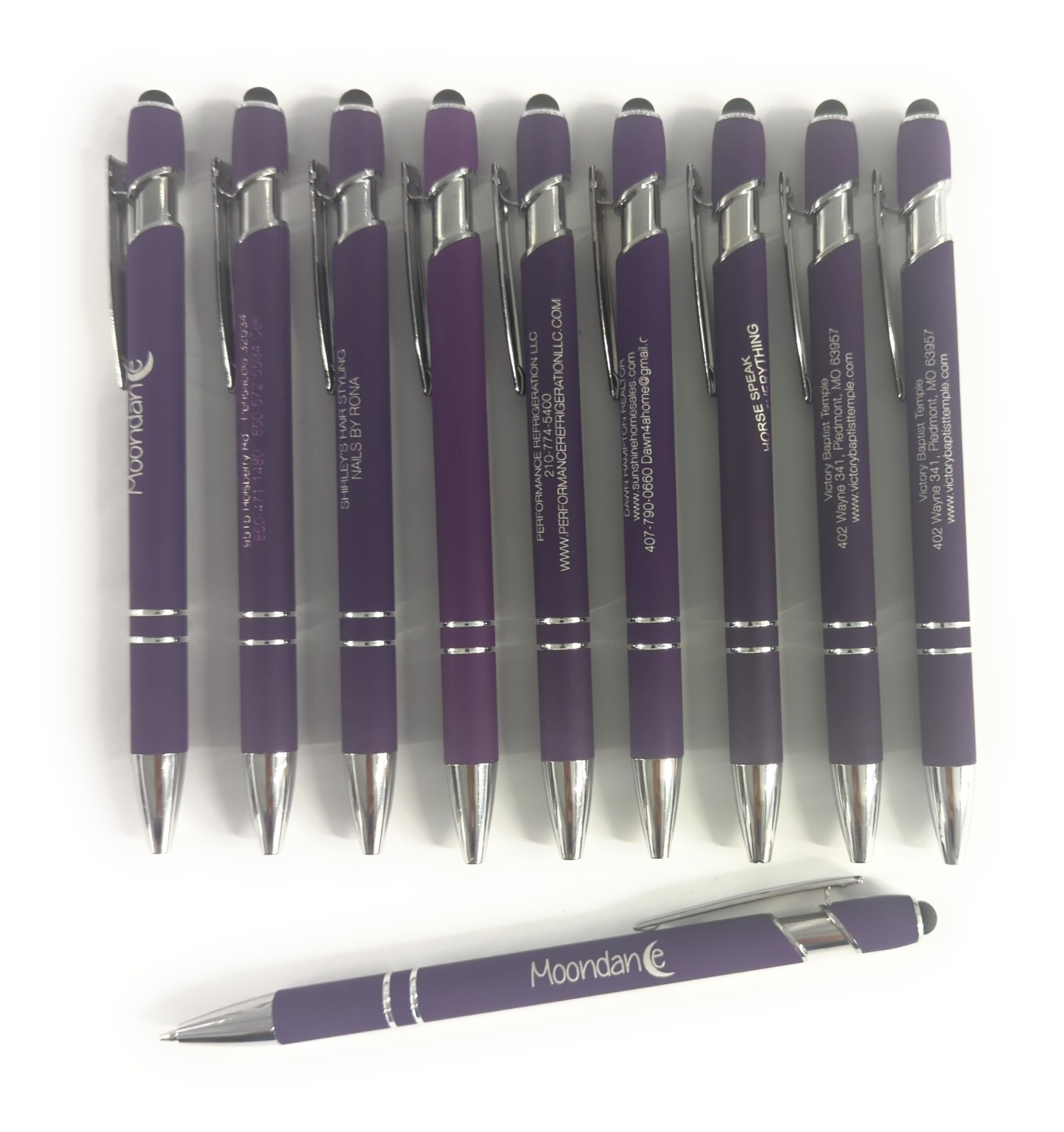 10ct Lot Misprint Metal Retractable Alpha Soft Touch Stylus Pens: PURPLE