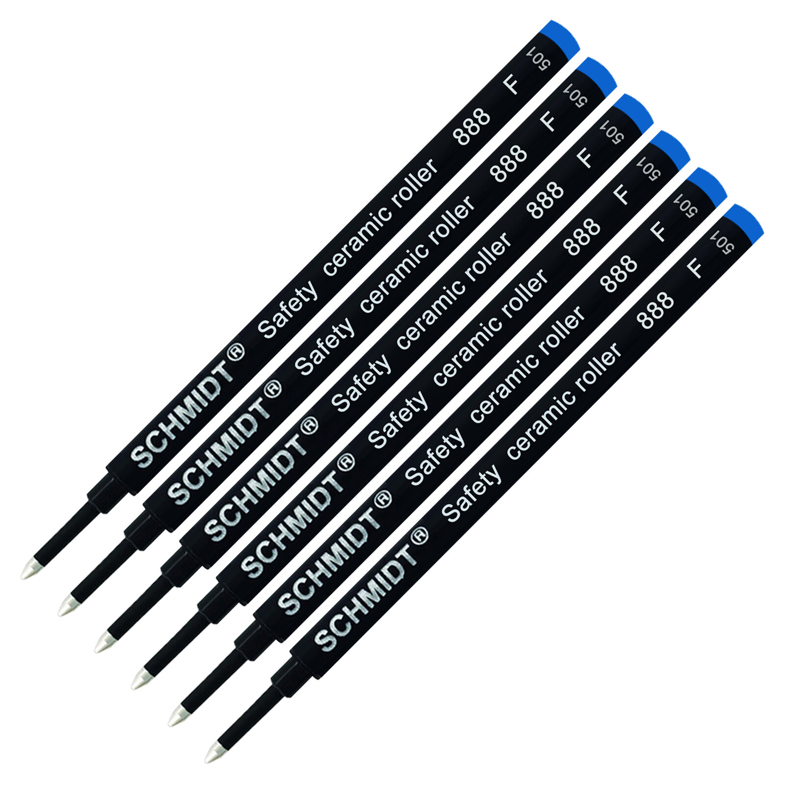 6X Schmidt 888 Safety Rollerball Ceramic Tip Pen Refills, Blue Fine