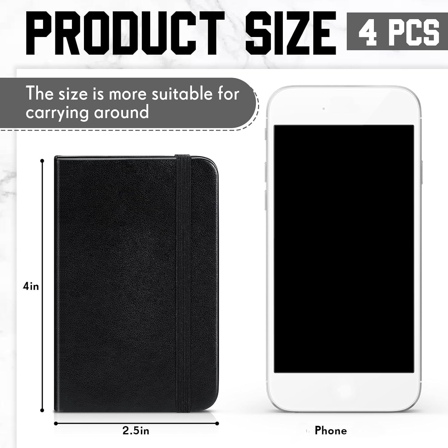 Compact 4-Pc Black Leather Notepad Set – 50 Pages Each for On-the-Go Notes