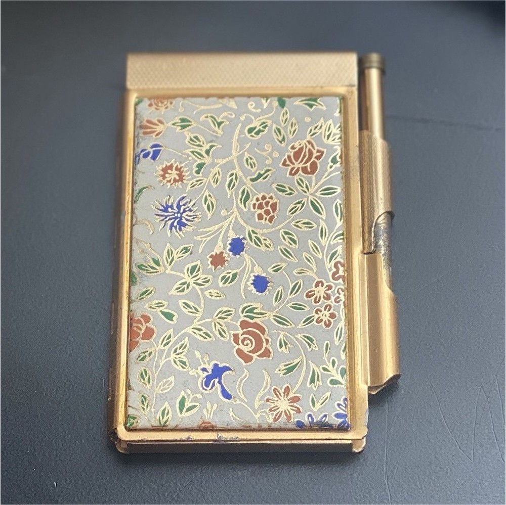 Vintage Floral Enamel Illustrated Address Book with Gold Tone Pen, 4 x 2.5 in