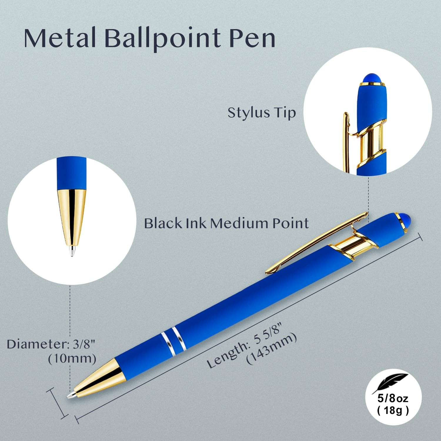 12 Pack Blue Gold Ballpoint Pen with Stylus Tip, 1.0 mm Black Ink Smooth Writ…
