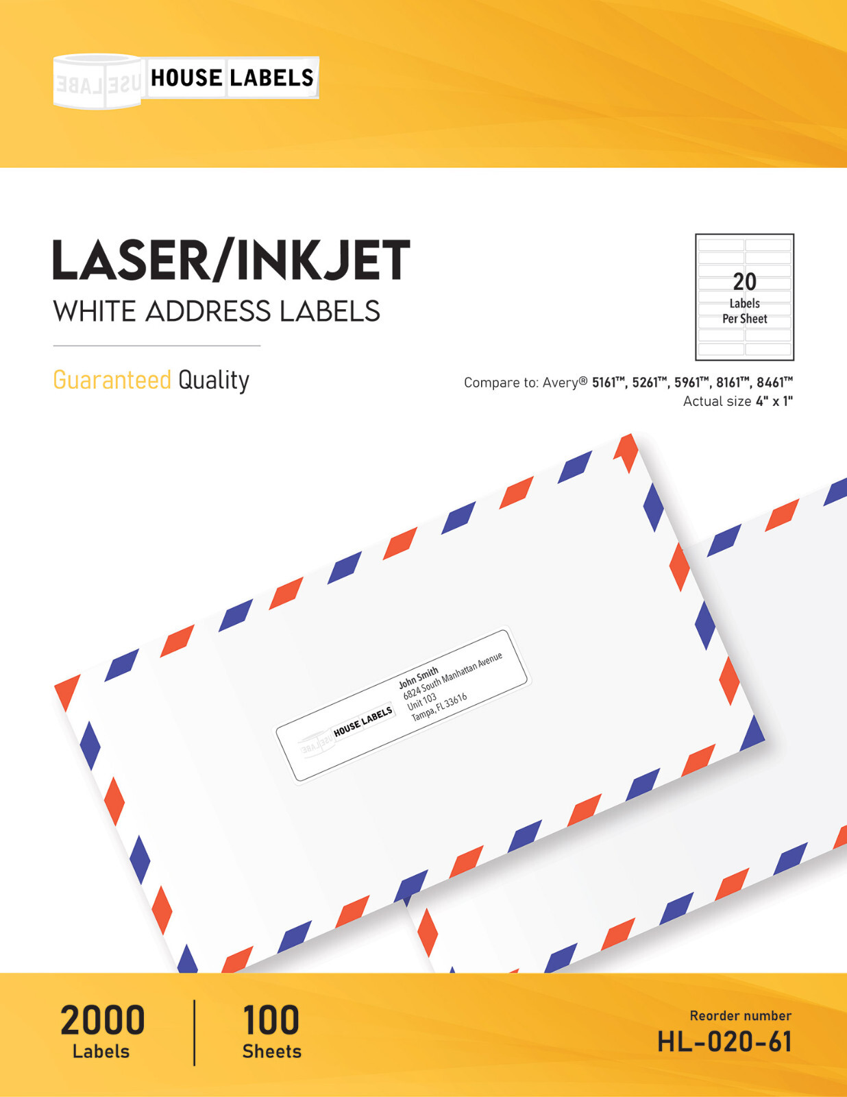 100 Sheets 2000 Labels 1 x 4 Fast Peel White Address Mailing Labels 20 UP