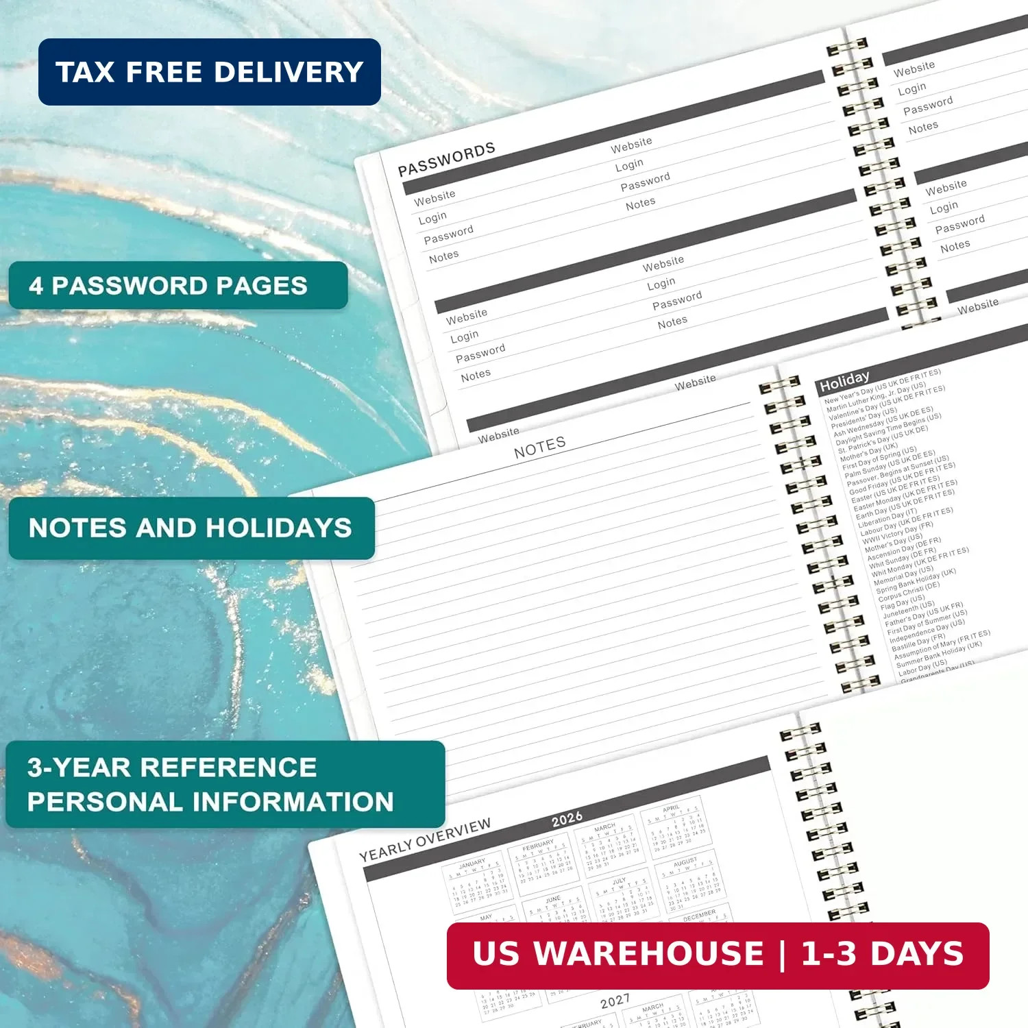 2026-2027 Monthly Planner – Jan. 2026 to Dec. 2027, 9″ x 11″, Spiral Bound With