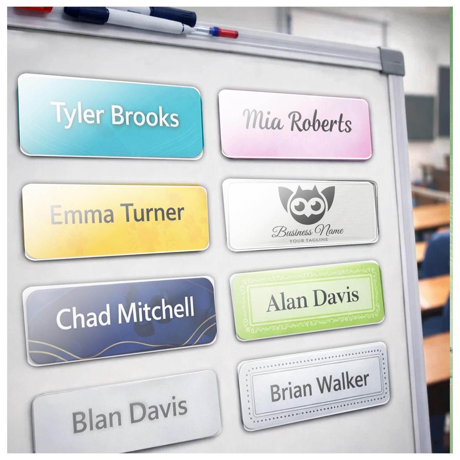 10 Pack Engravable Magnetic Name Holder + Clear Acrylic Cover.