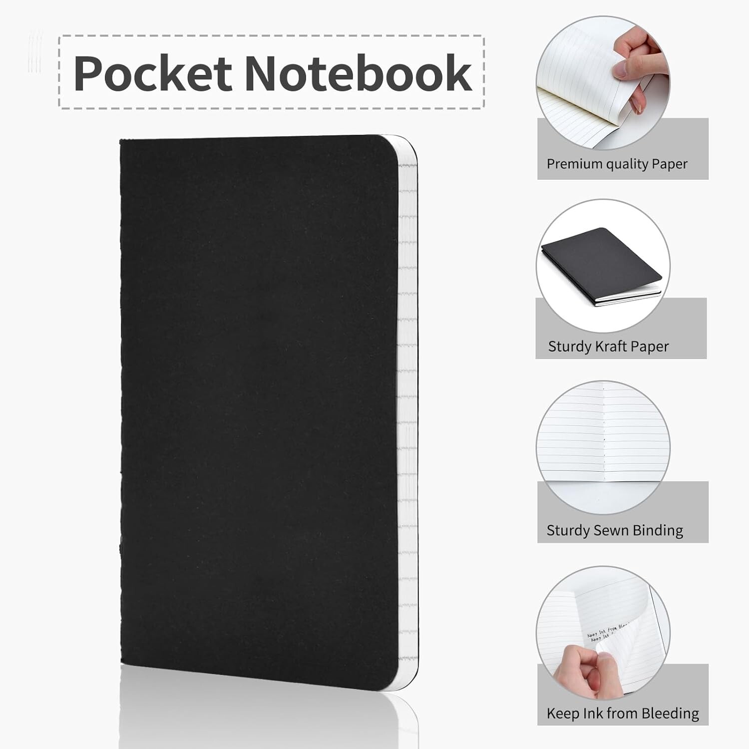 EOOUT 12 Pack Pocket Notebook, 3.5 x 5.5in Lined Mini Notebooks Softcover, Black