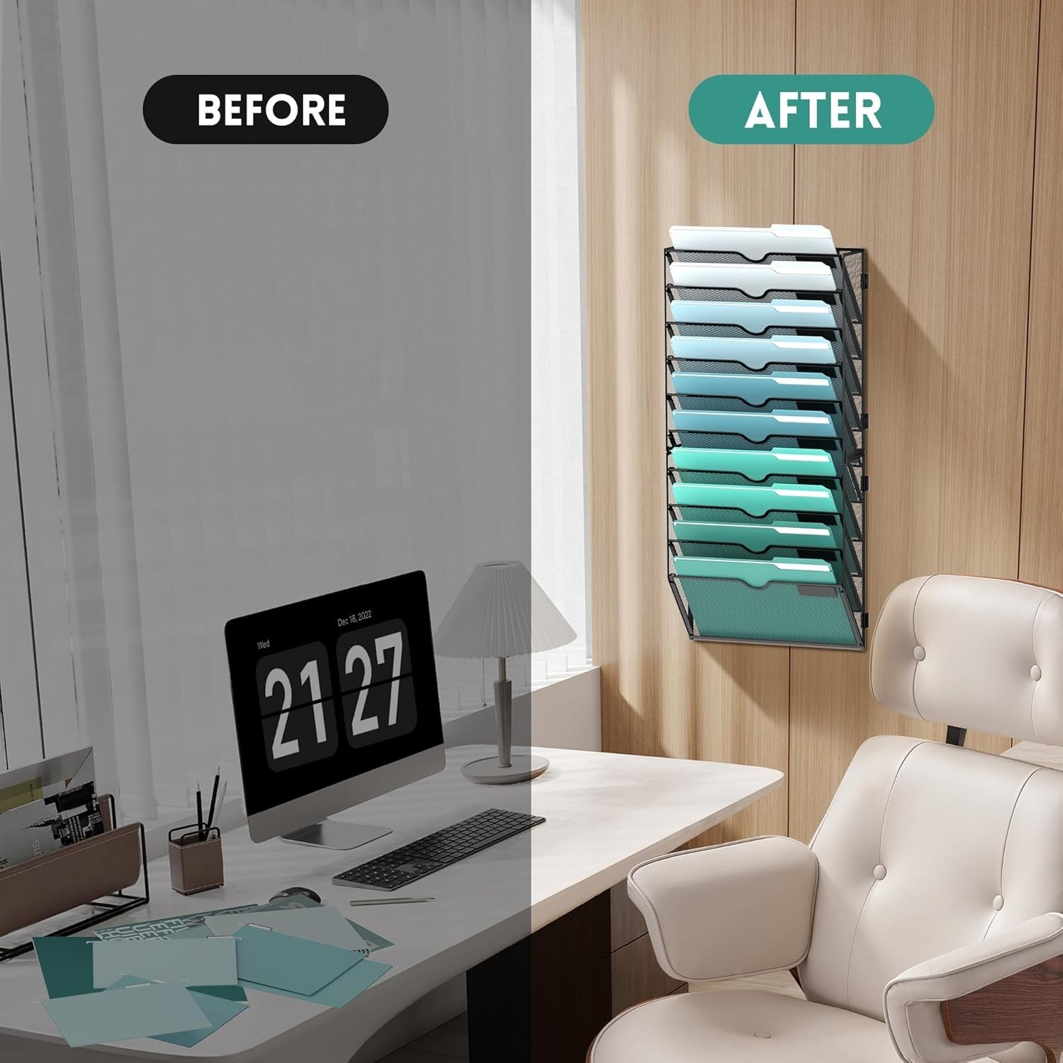 10-Tier Wall File Organizer, Hanging Wall Files for Papers, Folders, Magazine…