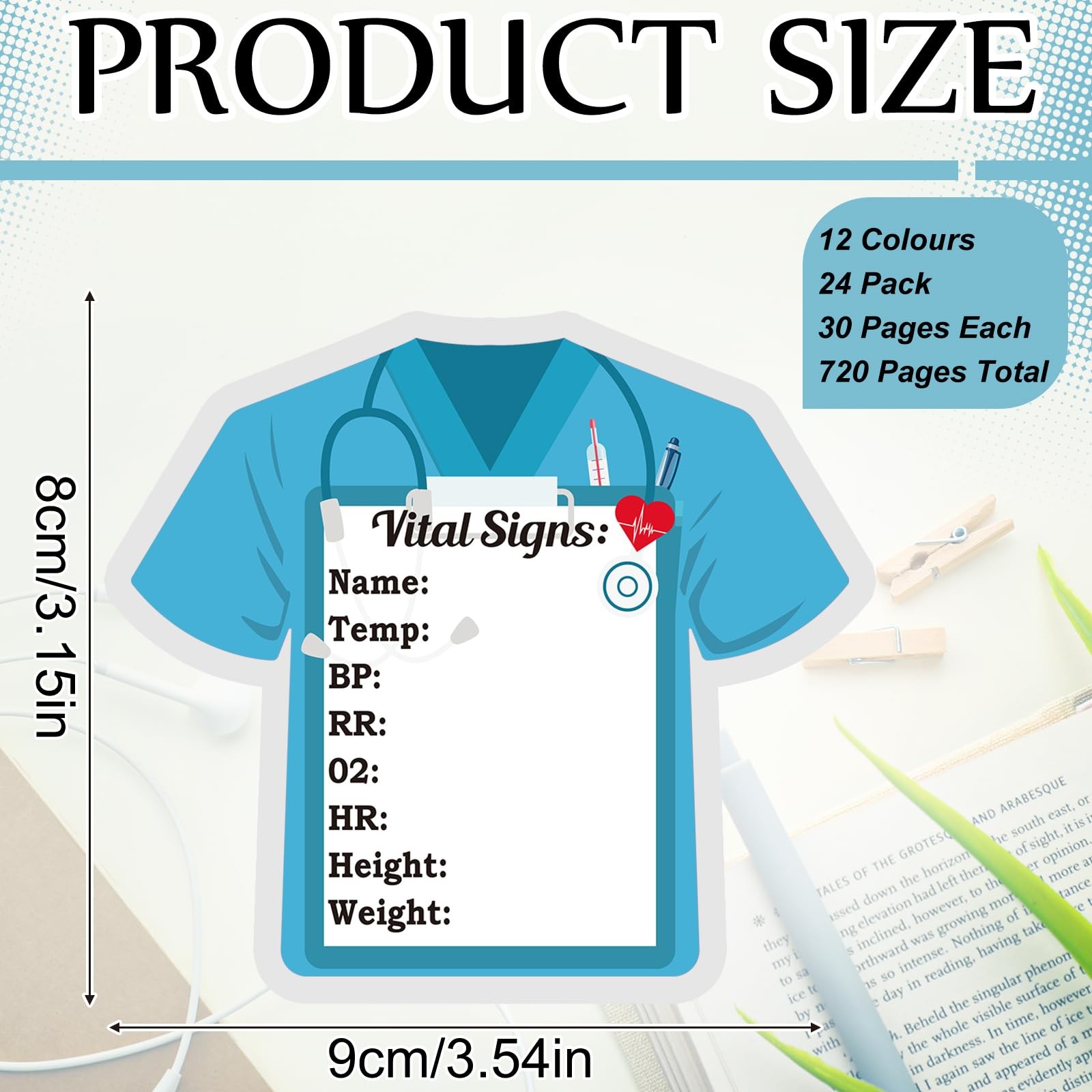 24 Pads 720 Sheets Nurse Sticky Notes Vital Signs CNA Week Gifts Medical Assi…