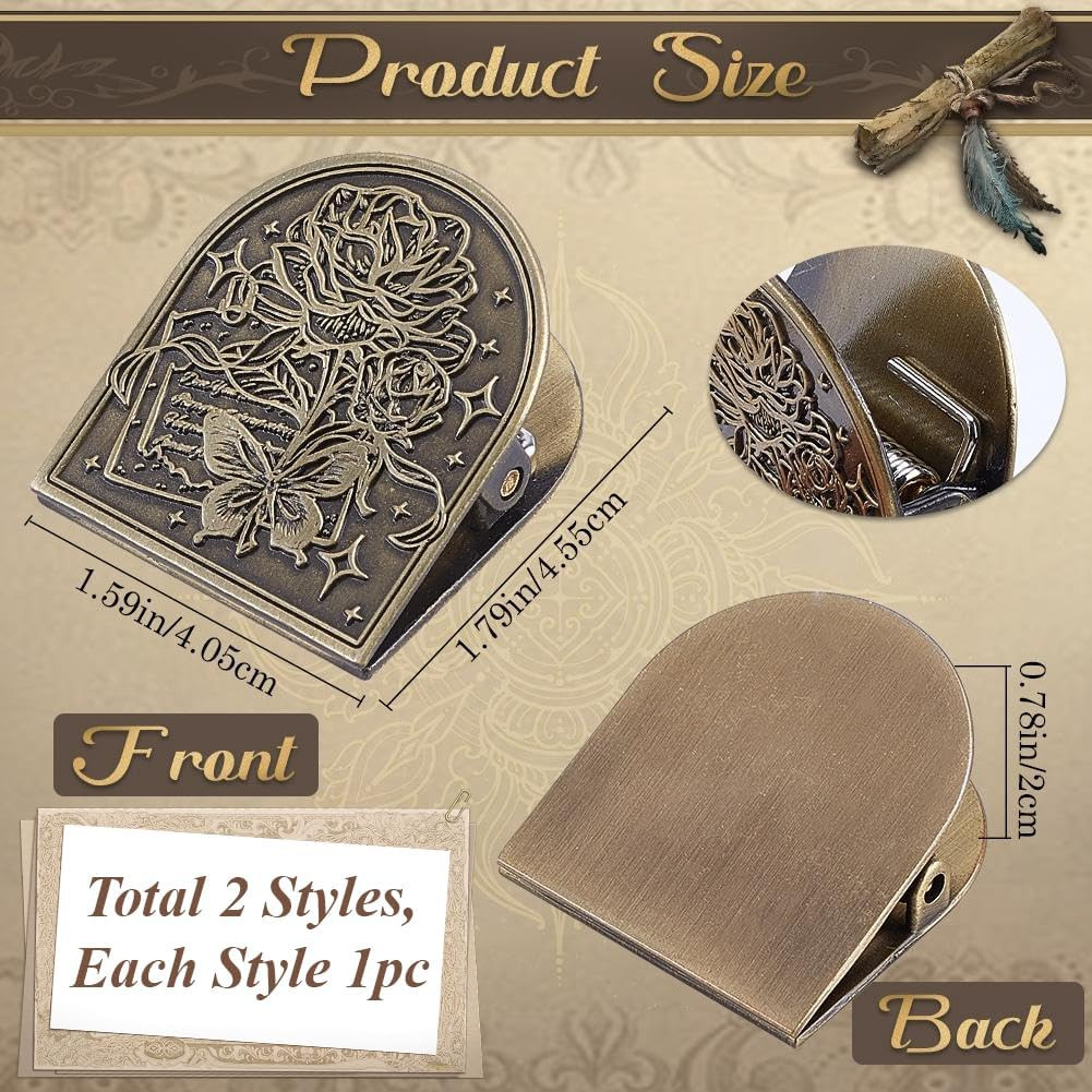 2 Styles Vintage Metal Book Clip Rabbit Butterfly Flower Bronze Travelers TN …