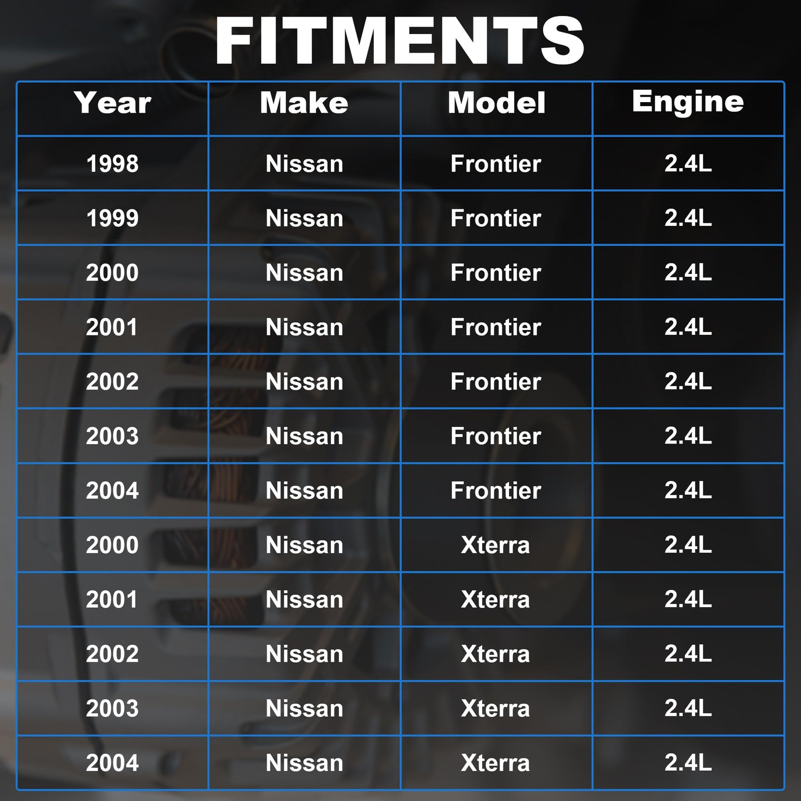 Alternator 1998-2004 Nissan Frontier Xterra 2.4L 13778