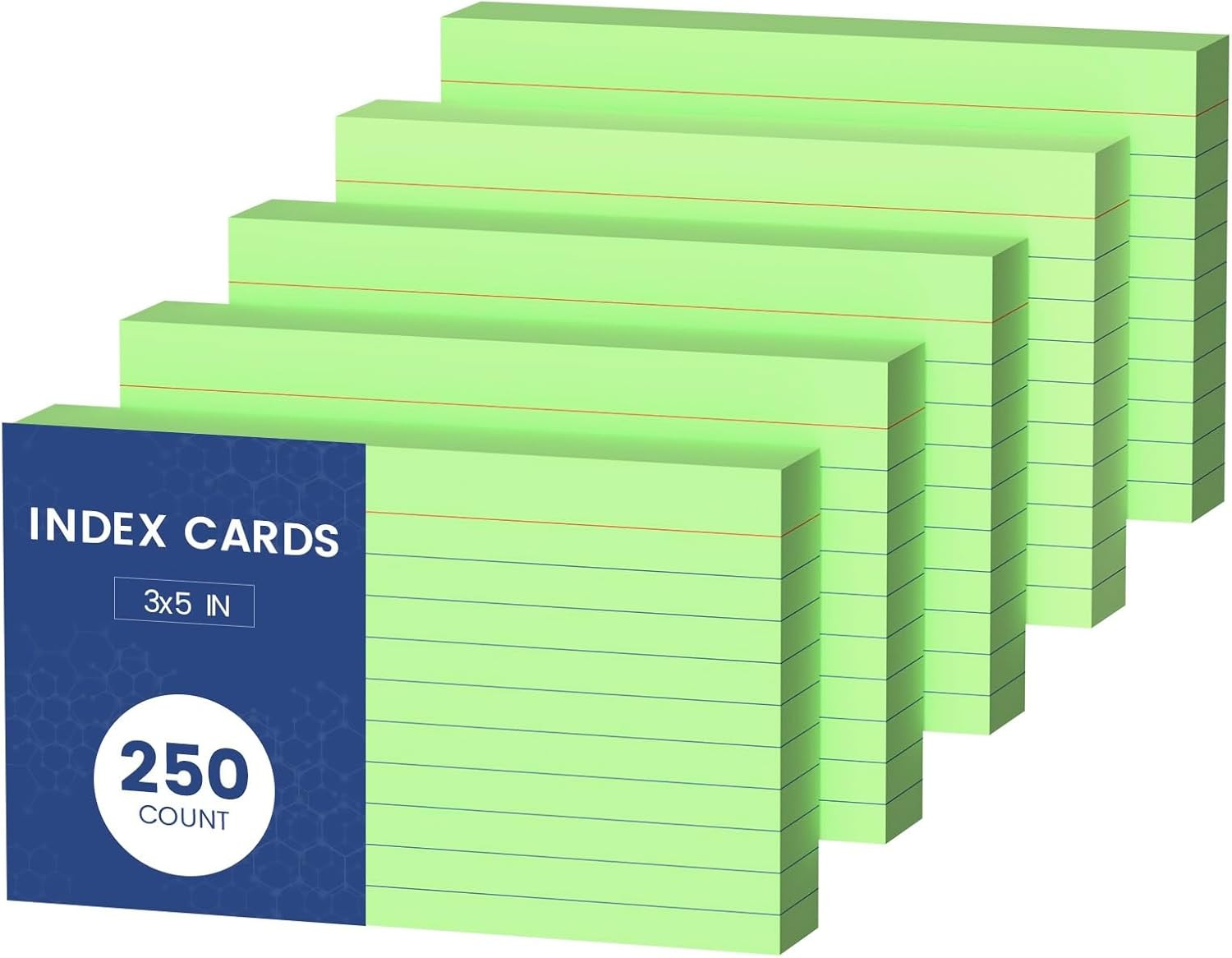 Green Index Cards 3×5, 250 Count Notecards 3×5 Lined, 3 x 5 Index Cards Ruled Fl