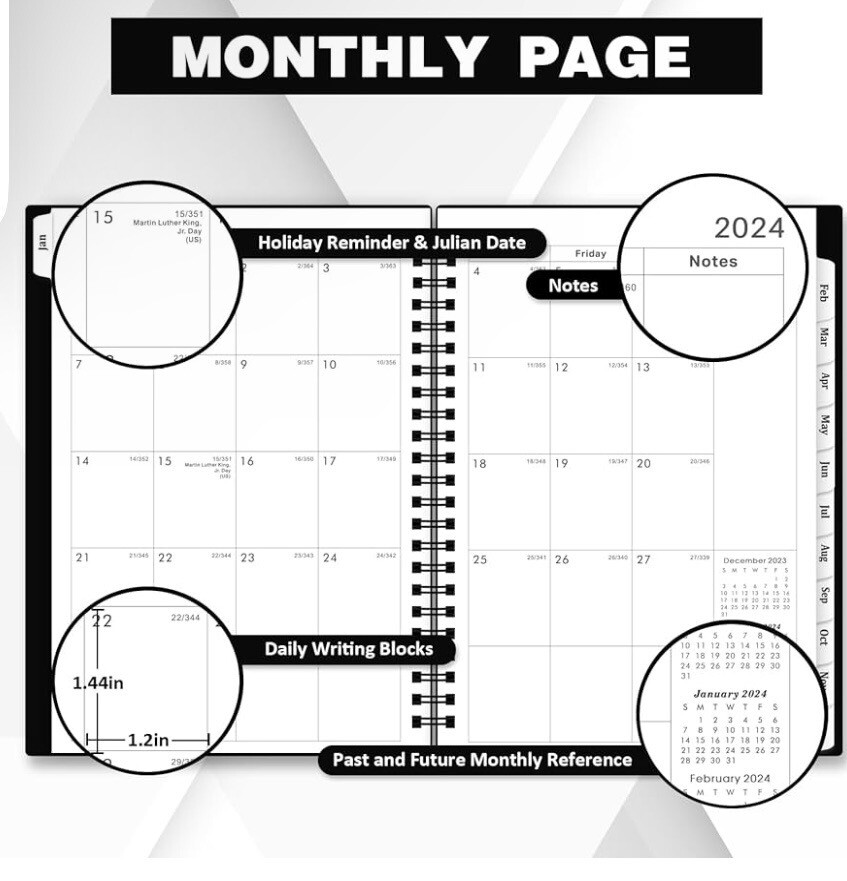 Optimize 2024 Planner: Jan-Dec, Weekly/Monthly Tabs, 6.25” x 8.3”