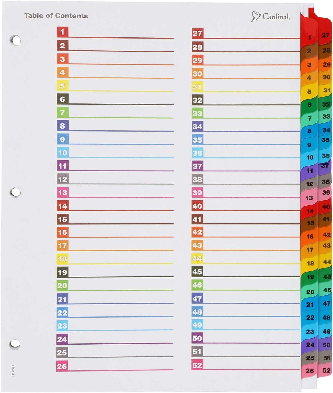 OneStep 52-Tab Binder Dividers Numbered Custom Table Multicolor Reversible