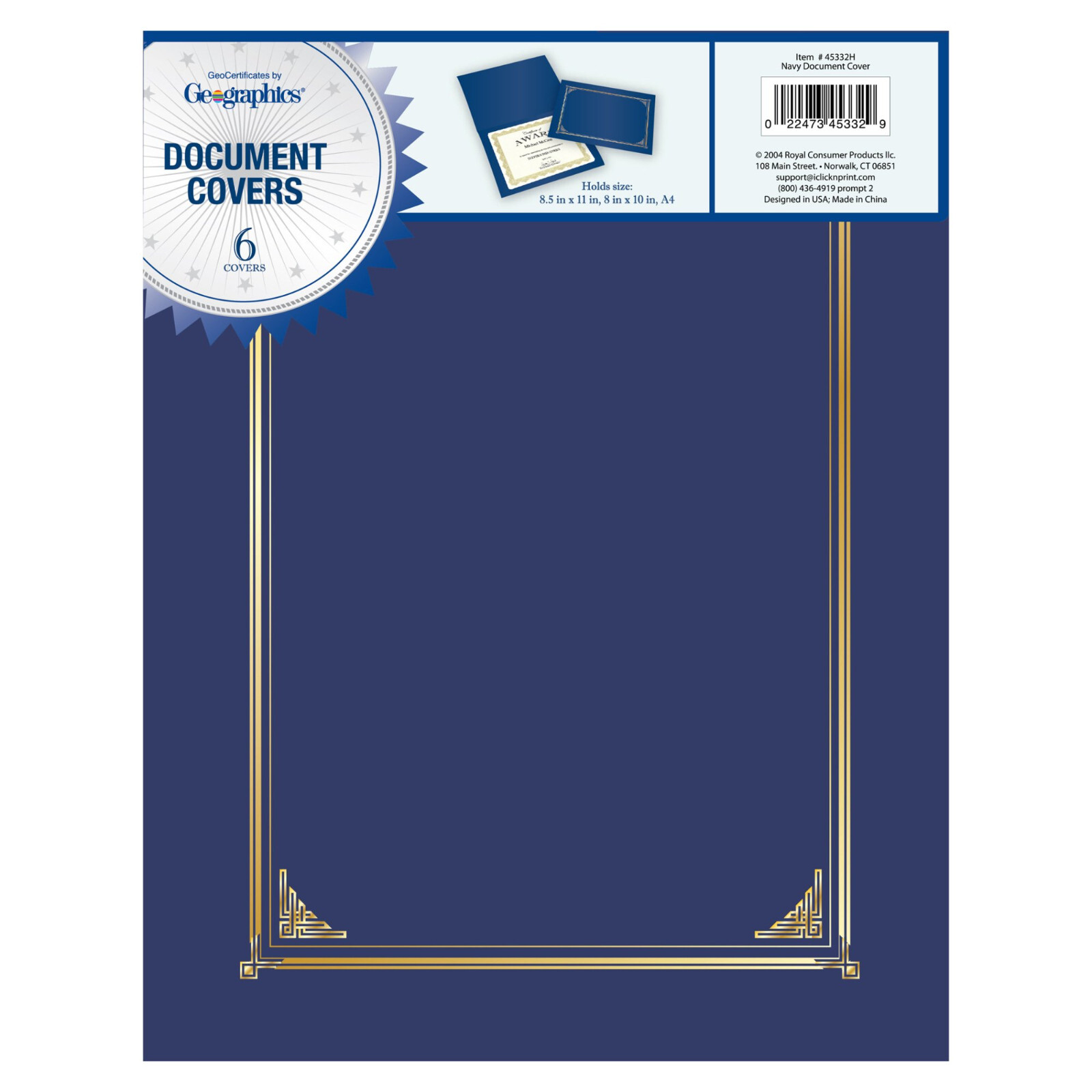 60 Geographics Document Covers 10 6-Packs Certificate Holders Navy Blue 45332H