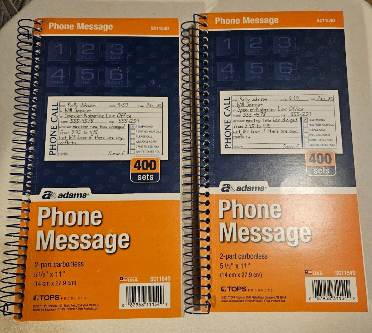 Adams Phone Message Books Lot of 2 and Tops Voice Mail Log See Description