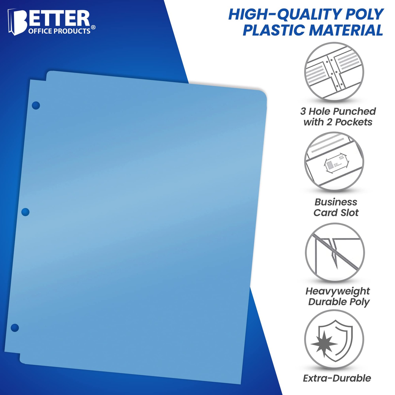 Better Office Products 3 Hole Punch Pocket Folders, 20 Pack Bulk Folders, Sturdy