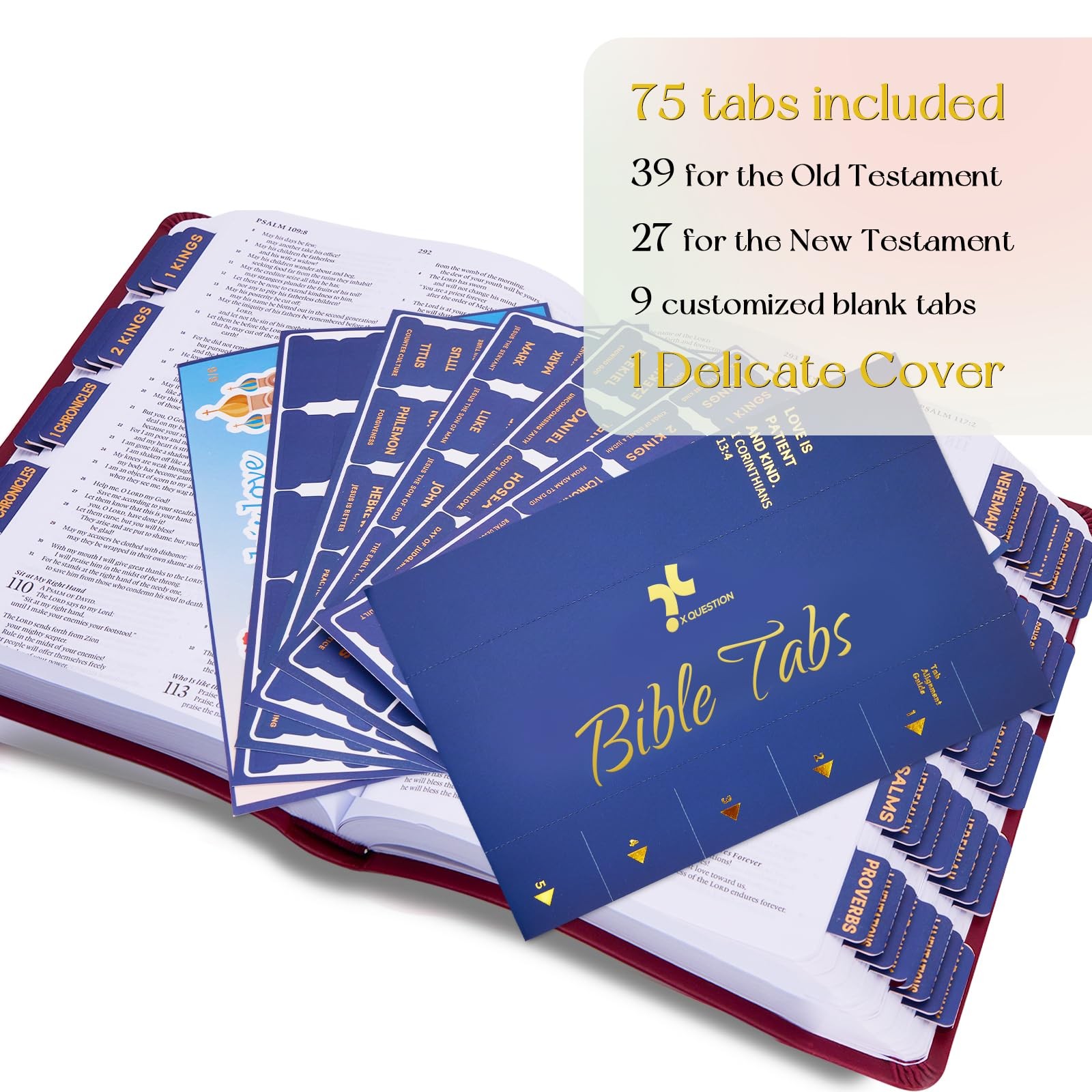 Navy Blue Bible Tabs Men 75 Index Gold Foil Lettering Chapter Summaries