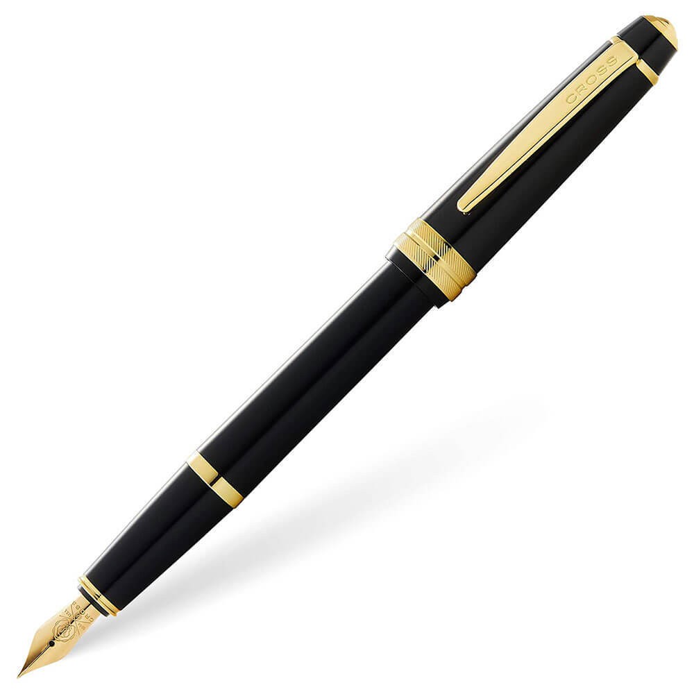 Cross Bailey Light Weight Gloss Fountain Pen Black And Gold Click Off Cap