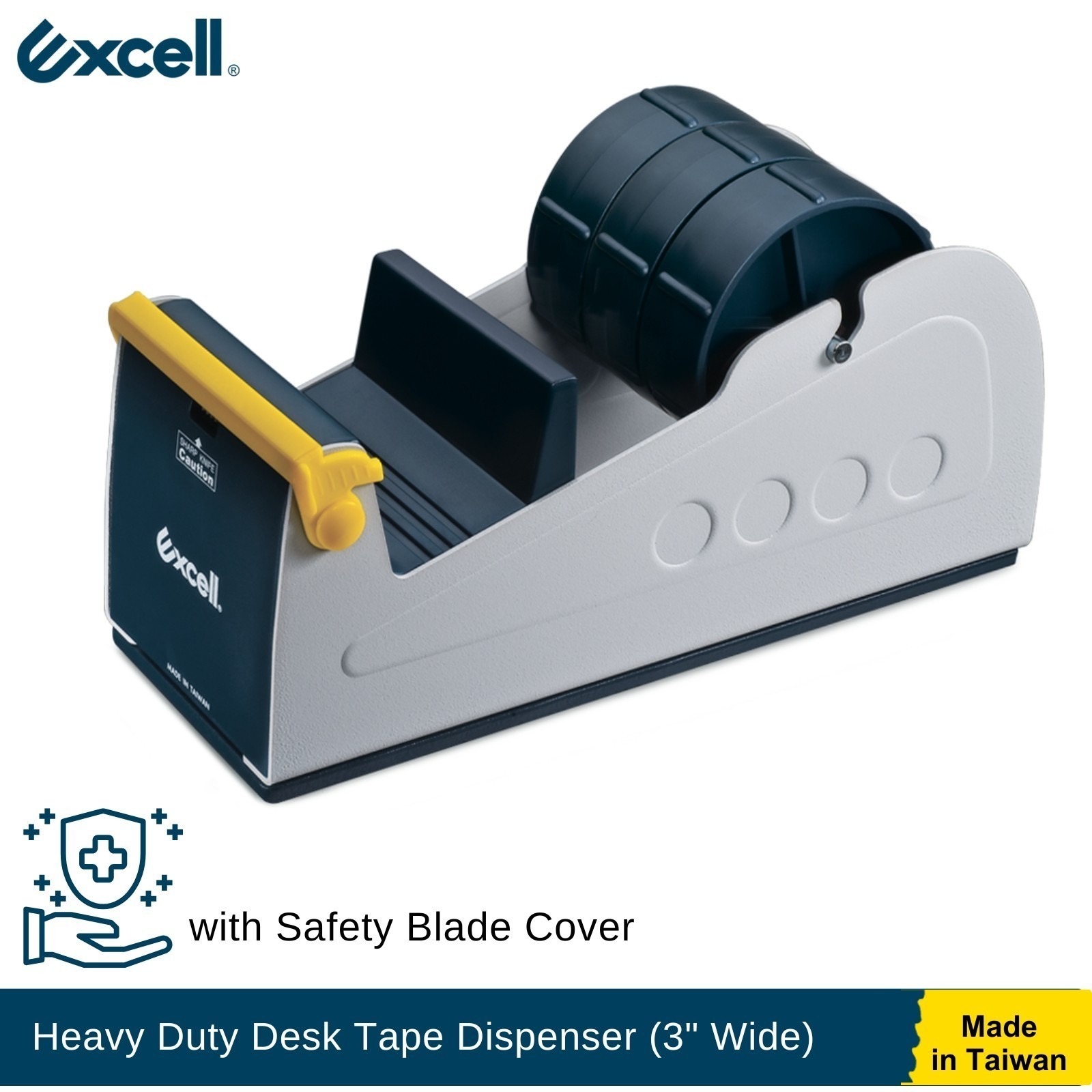 Excell Heavy Duty Desk Tape Dispenser Fits 3×1″ or 1×3″ Tape, 3″ Core, 3″ Wide