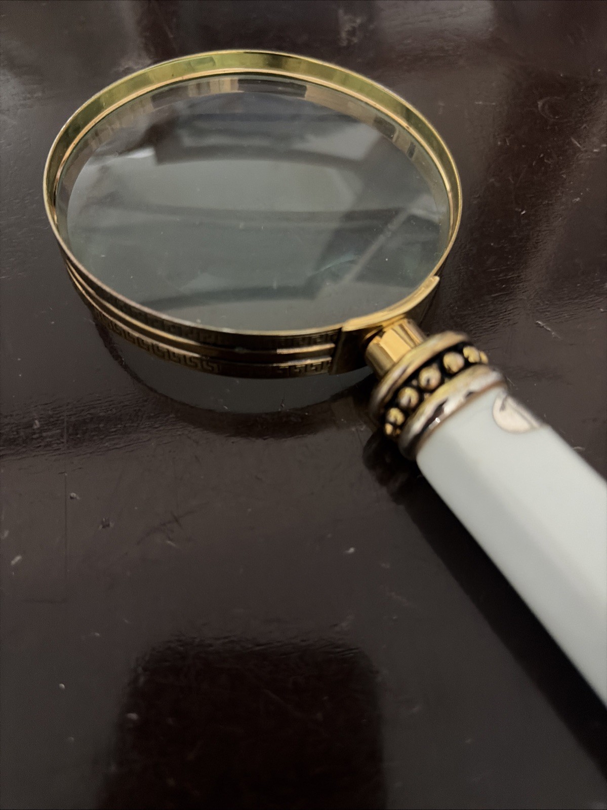 Bombay co Cobalt Blue & White Porcelain Magnifying Glass 8.5 In