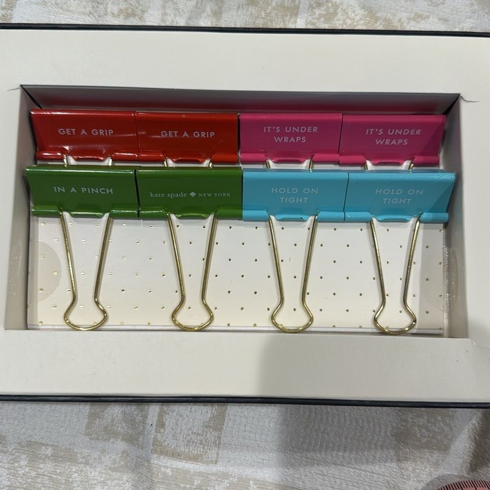 Kate Spade NWT 8 Binder Clips with sayings and colors see description