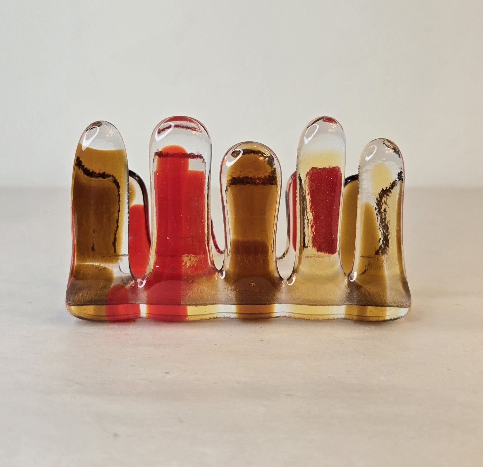Handblown Glass Business Card Holder Warm Tones Red Orange Yellow Signed LUCIA