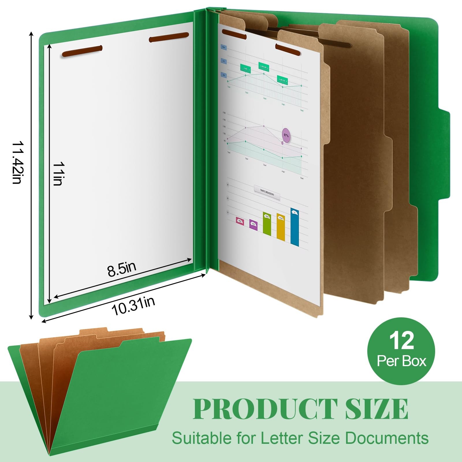 Skyygemm 12 Pcs Classification Folders Letter Size, 3 Divider Pressboard File…