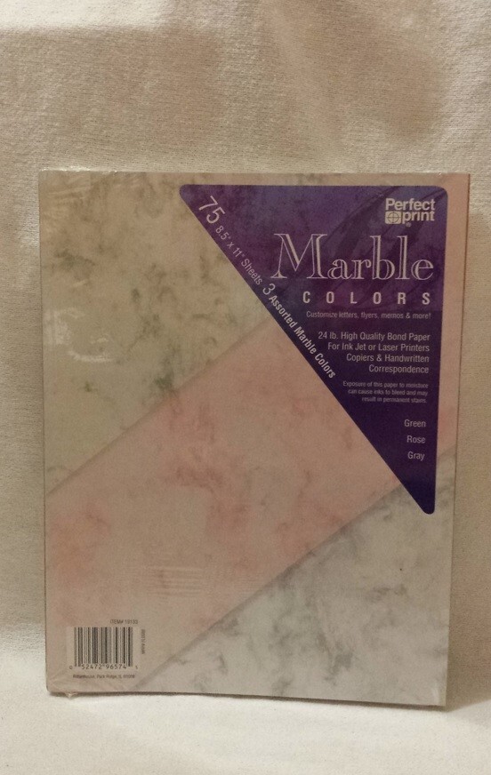 Perfect Print Marble Colors 8.5 X 11 Inches 24 Lb 75 Sheets Green Rose Gray NIP