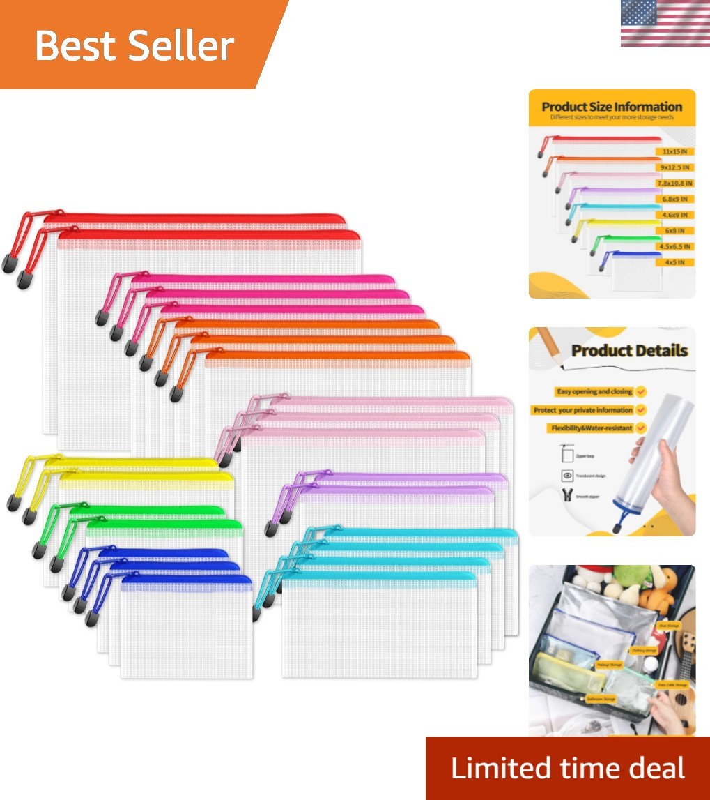 Multisize Mesh Zipper Pouches 9 Colors, 24 Packs, Zip Bag for School Office S…
