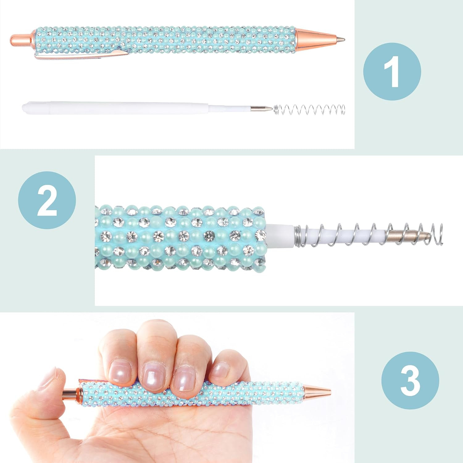 6Pcs Fancy Pens Glitter Cute Fun Pretty Rhinestones Metal Retractable Ballpoint