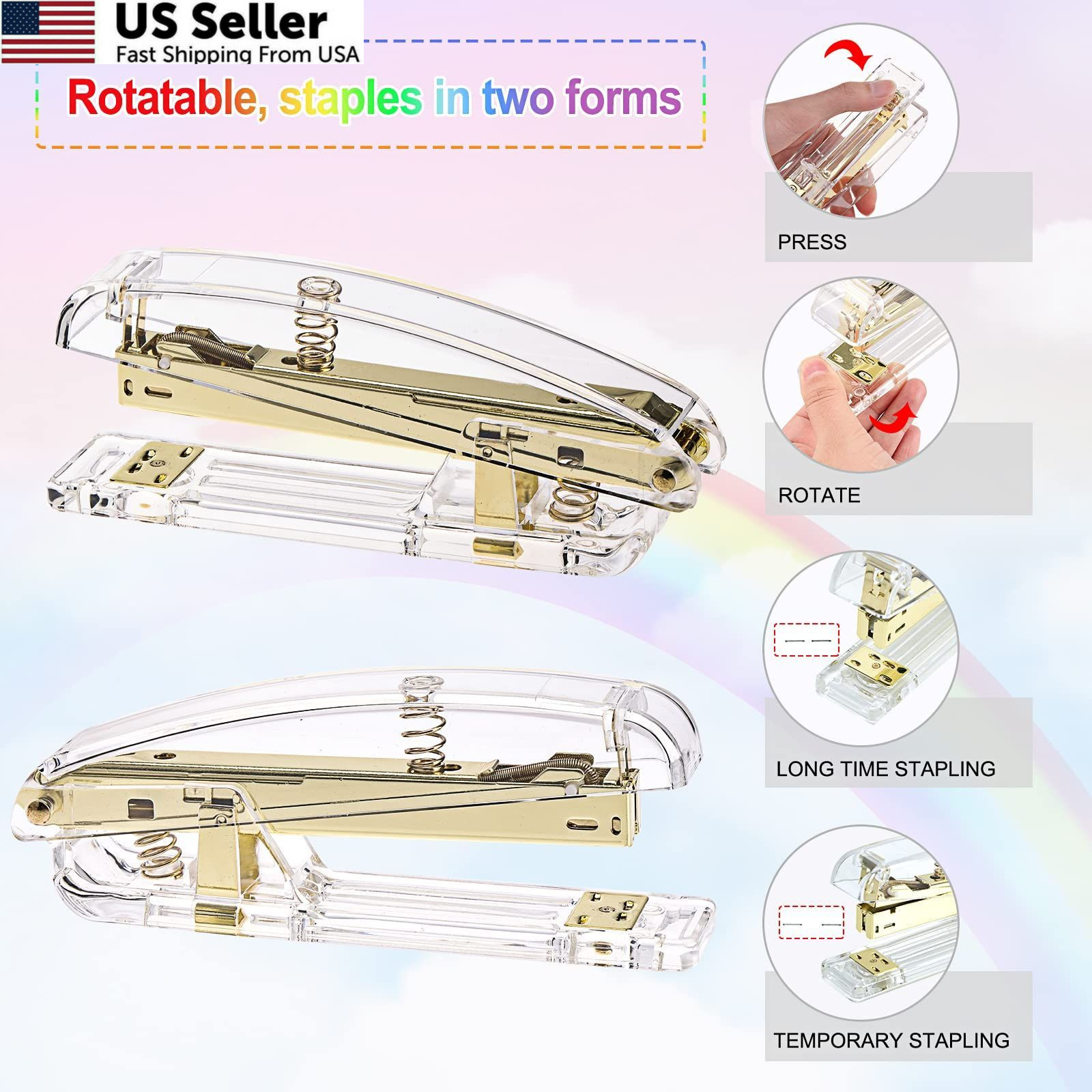 EOOUT Gold Office Supplies Set Desk Accessories, Acrylic Stapler