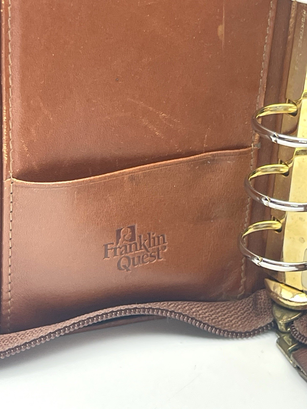 Franklin Quest Pocket Size Brown Aniline Leather Open Planner 6 Ring Binder USA