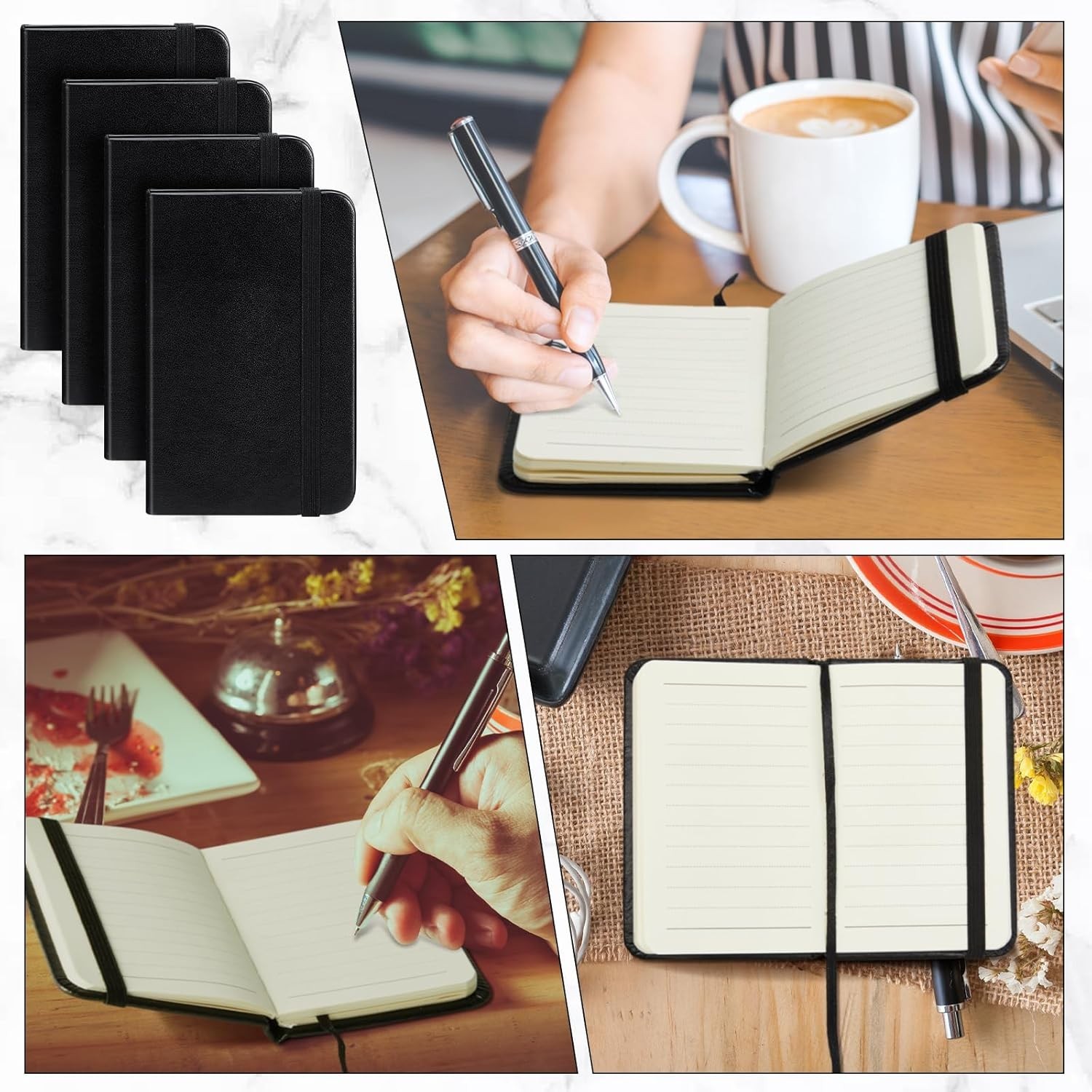 Compact 4-Pc Black Leather Notepad Set – 50 Pages Each for On-the-Go Notes