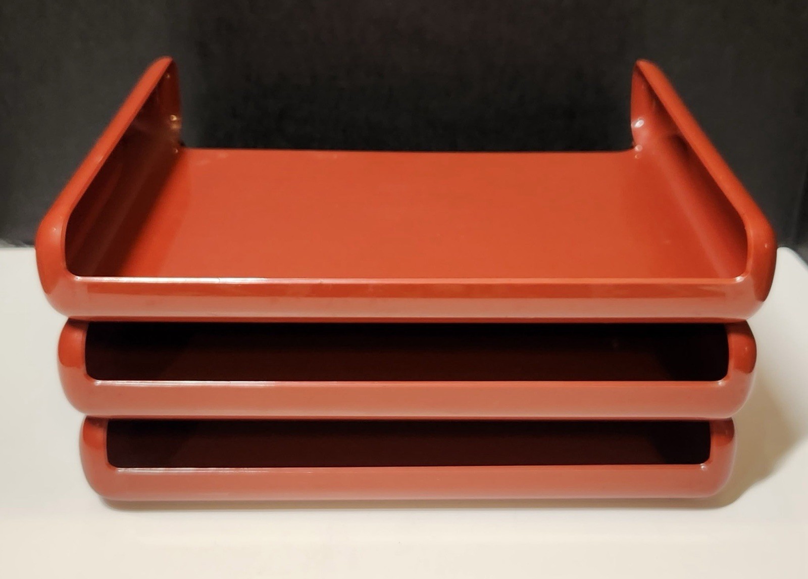 Vintage 1982 Eldon Office Products 3 Tier Desk Organizer Stack Tray Orange Brown