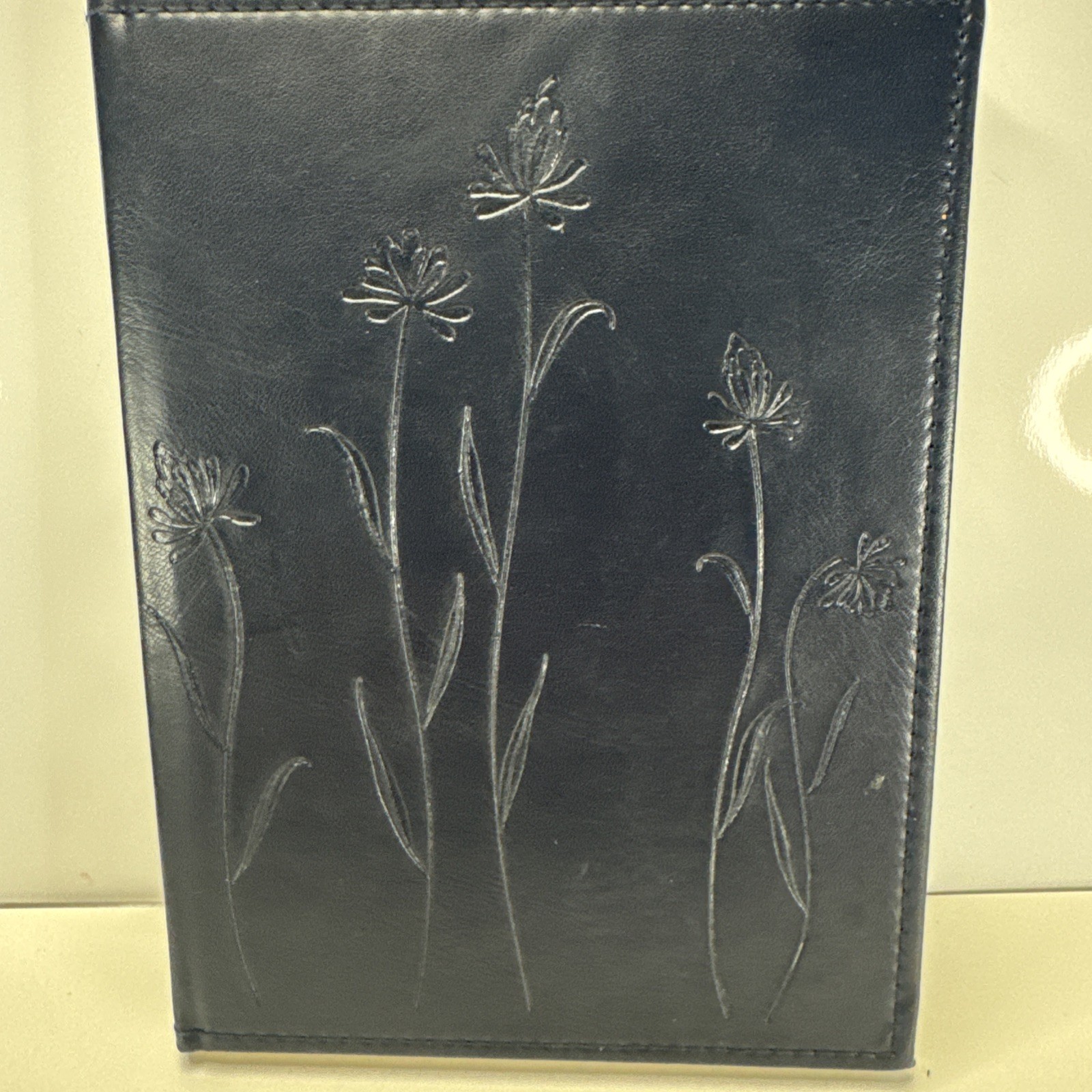 Flower Journal/ Notebook Navy Blue Faux Leather Lined Paper Beautiful Journal