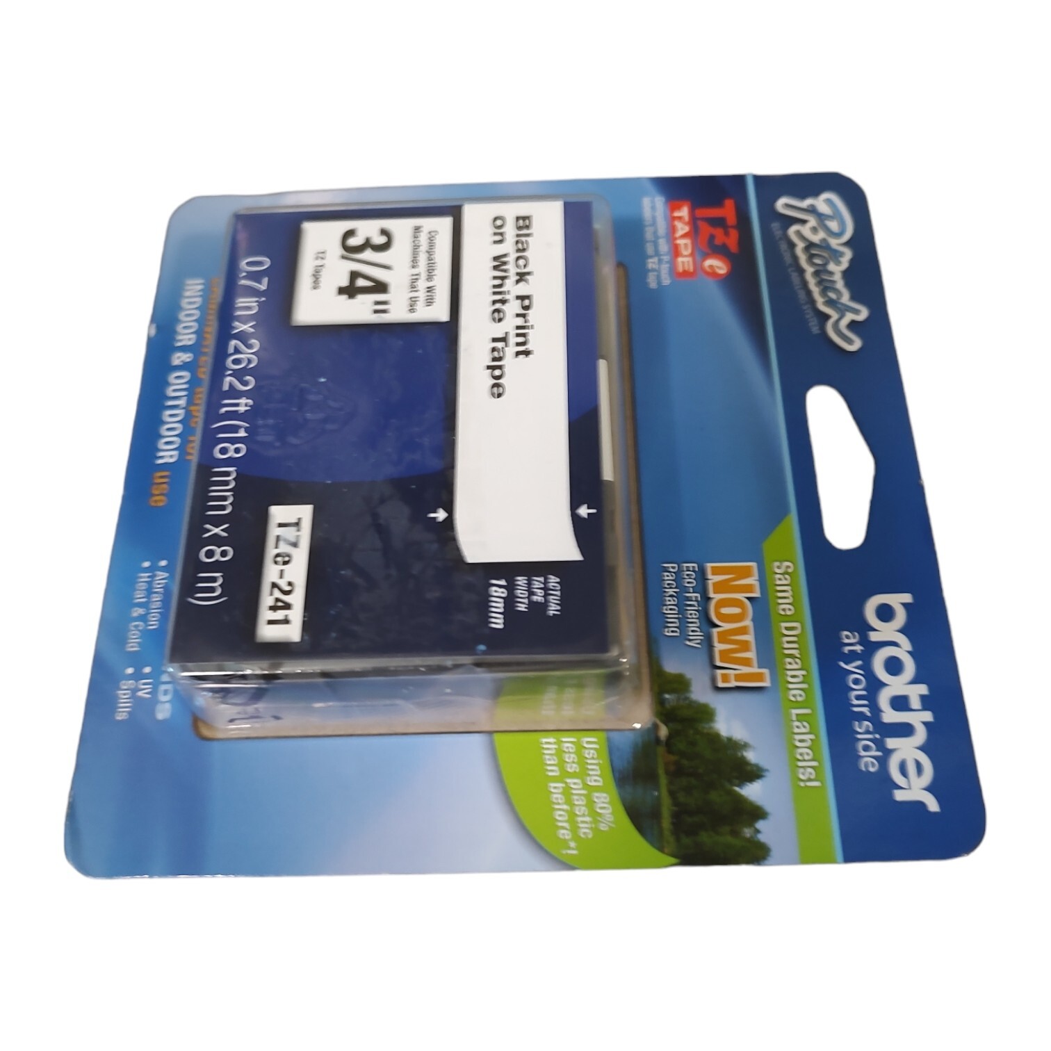 Brother 18mm (0.7″) Black on White Tape for P-Touch, 8m (26.2 ft)
