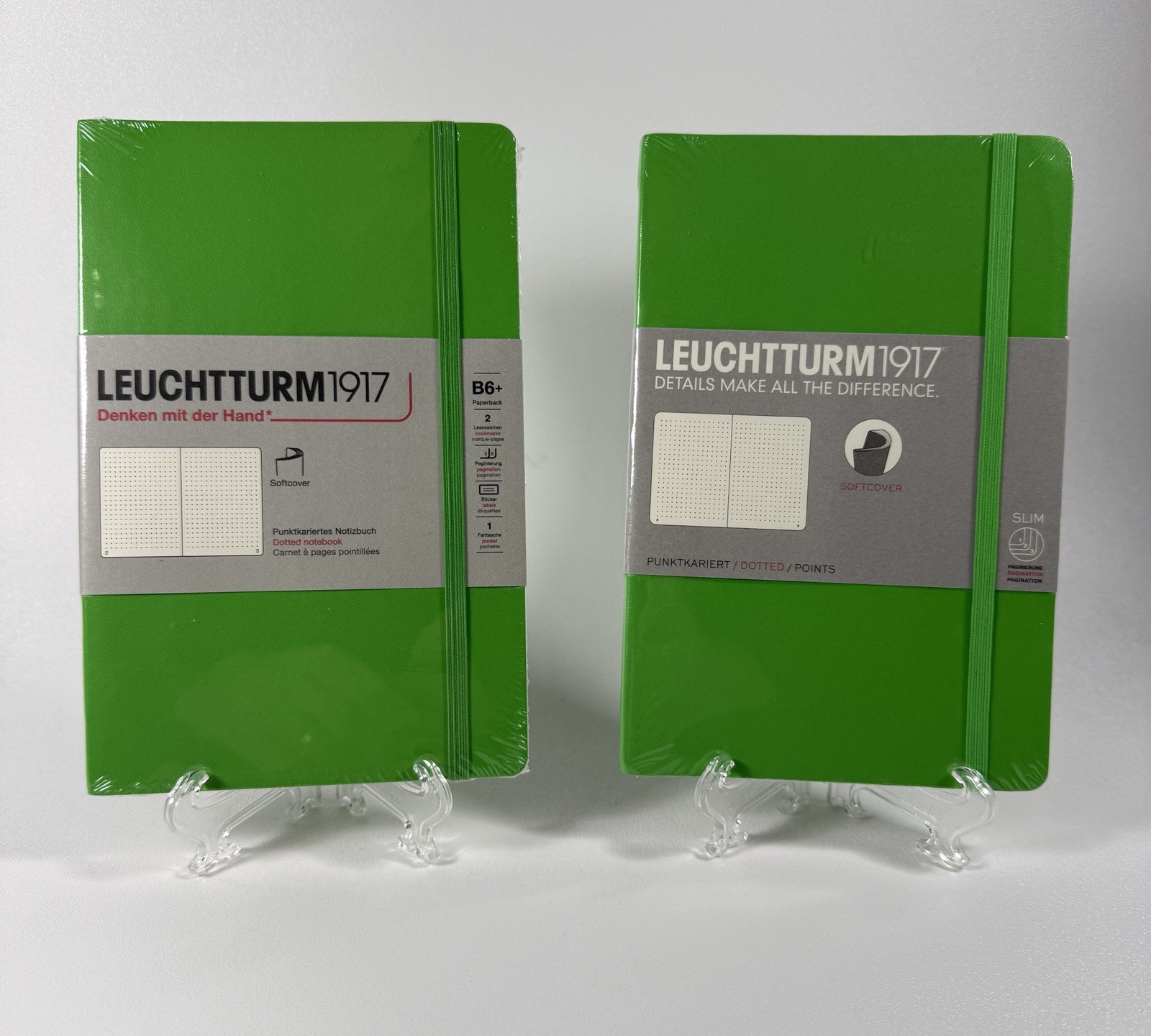 2 Leuchtturm 1917 Notebooks Softcover Dotted 123 Pages B6+ and Slim Fresh Green