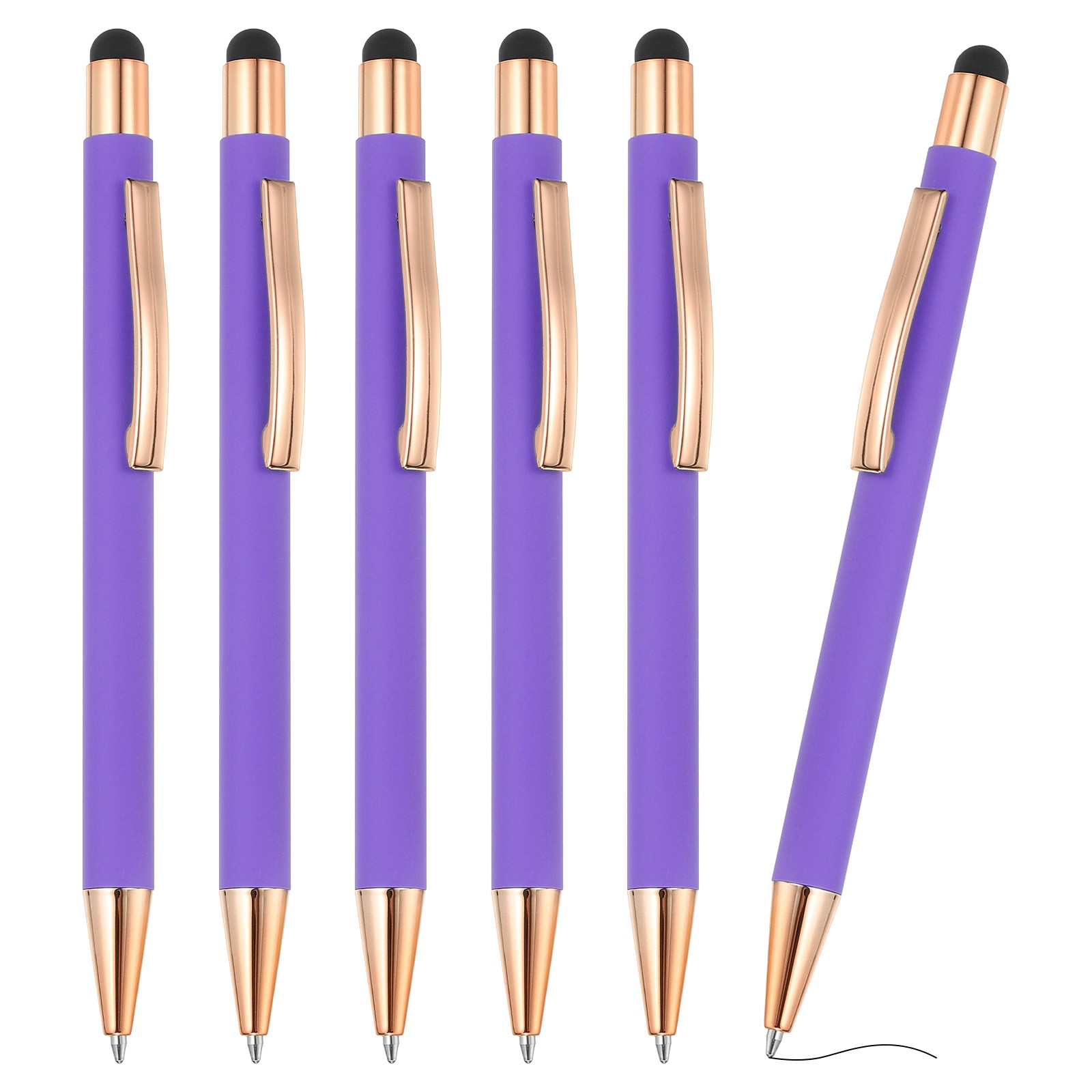 Ballpoint Pen with Stylus Tip, 6Pcs Black Ink Stylus Pen Style 2, Purple